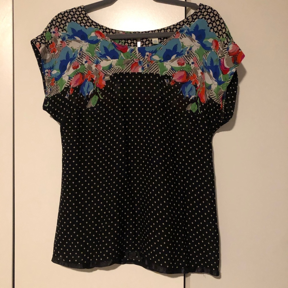 Odille by Anthropologie floral polka dot boho top